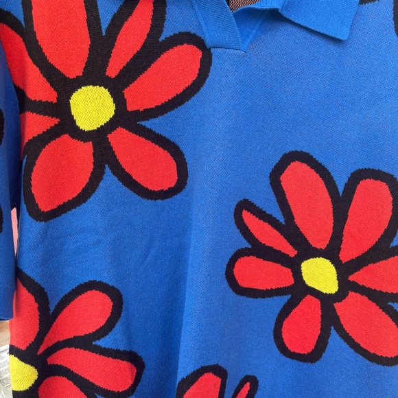 WESC Collar Blue w/Red Floral Polo 100% Cotton Oversized Men’s M Women L - Picture 4 of 11